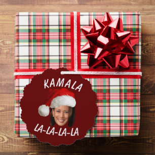 Funny Kamala Harris Face Santa Hat Christmas Tree Decoration Card