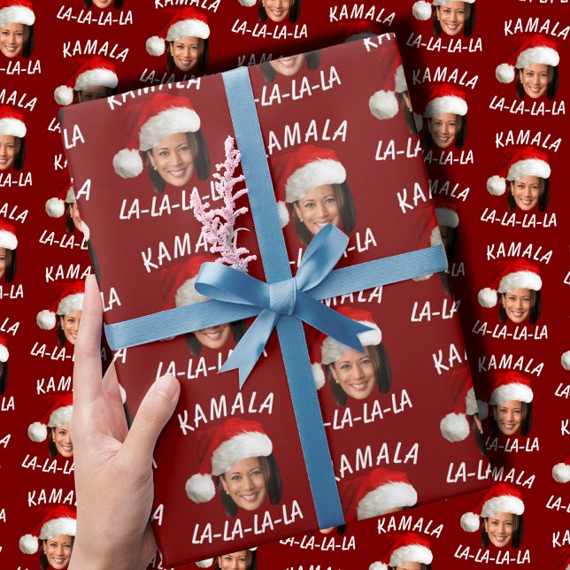 Funny Kamala Harris Face Santa Hat Christmas Wrapping Paper (Creator Uploaded)
