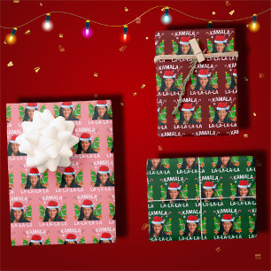 Funny Kamala Harris Pink Christmas  Wrapping Paper Sheet