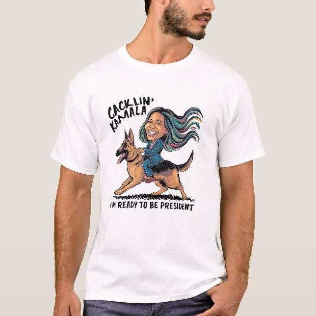 Funny Kamala Harris Riding German Shepherd Dog T-Shirt (Front)