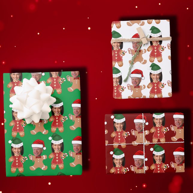 Funny Kamala Harris Walz Face Gingerbread Wrapping Paper Sheet (Creator Uploaded)