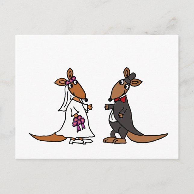 Funny Kangaroo Bride and Groom Wedding Design Postcard (Front)
