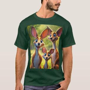 Funny Kangaroo Family: Cartoon Smiles and Laughter T-Shirt