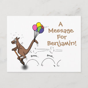Funny kangaroo on pogo stick cartoon illustration postcard