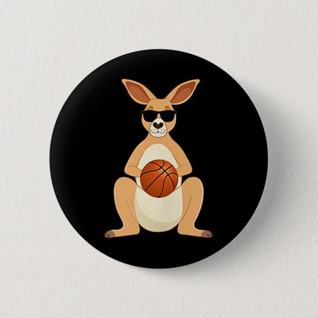 Funny Kangaroo Wearing Sungles Playing Basketball  6 Cm Round Badge (Front)