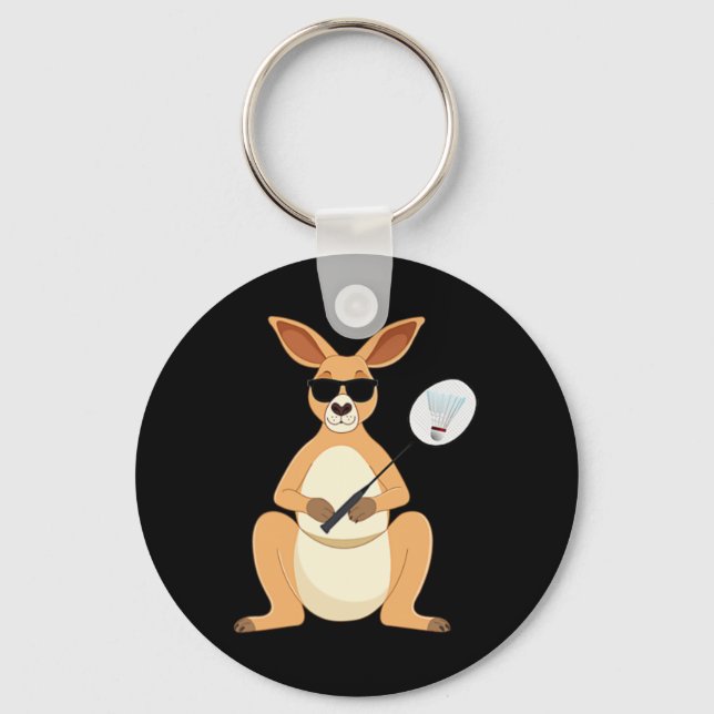 Funny Kangaroo Wearing Sungles Playing Dminton  Key Ring (Front)