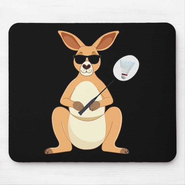 Funny Kangaroo Wearing Sungles Playing Dminton  Mouse Pad (Front)