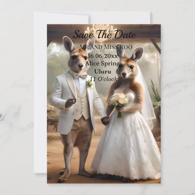 Funny Kangaroo White Wedding, Invitation (Front)