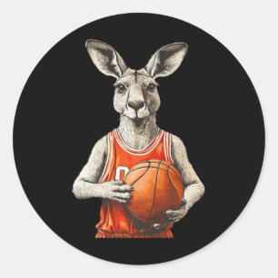 Funny Kangaroo With Basketball And Jersey Costume Classic Round Sticker