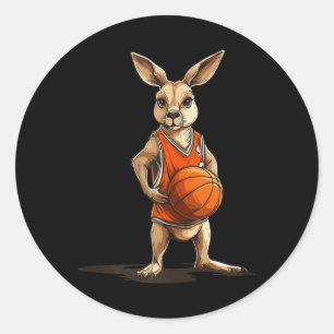 Funny Kangaroo With Basketball Costume For Man And Classic Round Sticker
