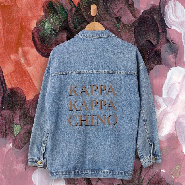 Funny Kappa Kappa Chino Coffee Lover Denim Jacket (A fun Kappa Kappa Chino denim jacket for coffee lovers!)