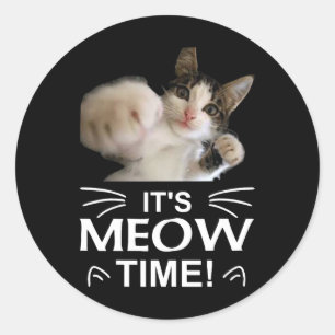 Funny Karate Boxing Cat Meow Time T Shirt Tee Shir Classic Round Sticker