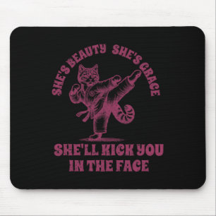 Funny Karate Cat Design Martial Arts She's Beauty Mouse Pad