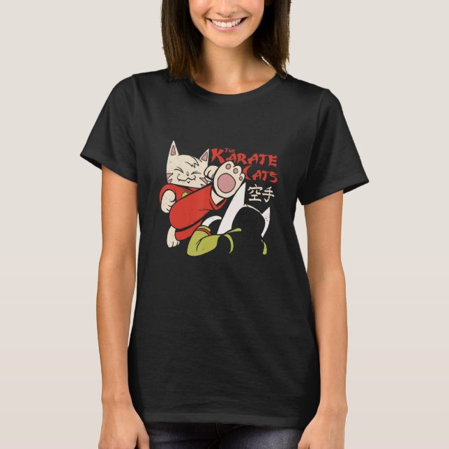 Funny Karate Cat Fighting Kitten Fighter Kitty Com T-Shirt (Front)