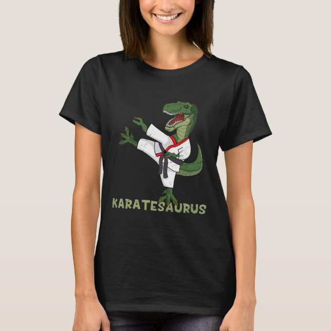 Funny Karate Dinosaur Karatesaurus T-rex Graphic K T-Shirt (Front)