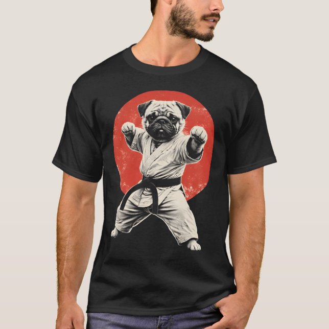 Funny Karate Pug Black Belt Martial Arts Dog T-Shirt (Front)