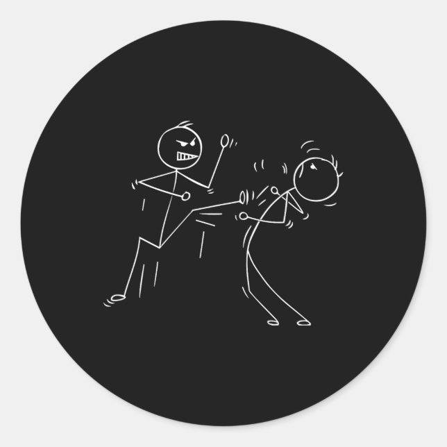 Funny Karate Stick Figure Karate Fighters  Classic Round Sticker (Front)