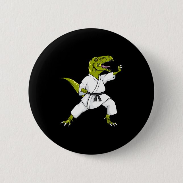 Funny Karatesaurus T-rex Dinosaur Karate Samurai D 6 Cm Round Badge (Front)