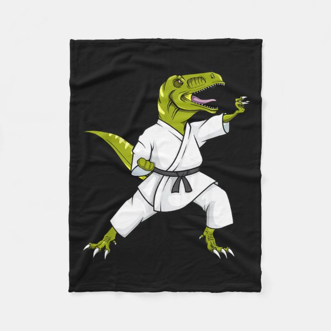 Funny Karatesaurus T-rex Dinosaur Karate Samurai D Fleece Blanket (Front)