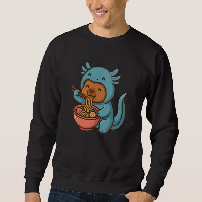 Funny Kawaii Axolotl and Capybara Eating Ramen Ani Sweatshirt (Front)