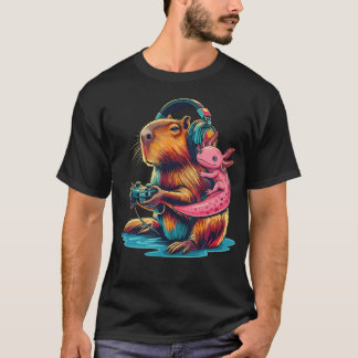 Funny Kawaii Axolotl And Capybara Video Games Men T-Shirt