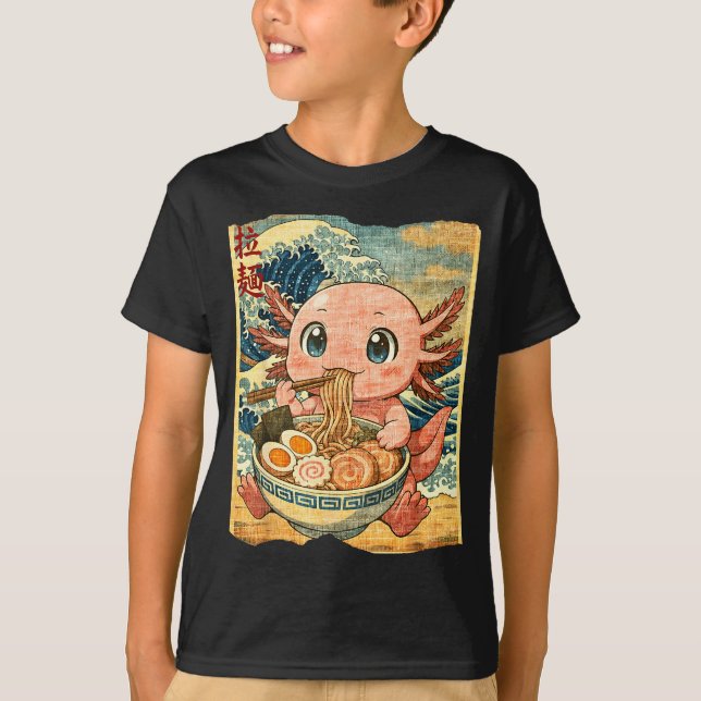 Funny Kawaii Axolotl Ramen Noodle Bowl Japanese Wa T-Shirt (Front)