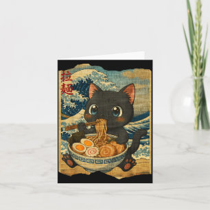 Funny Kawaii Black Cat Ramen Noodle Bowl Japanese Card