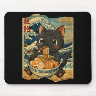 Funny Kawaii Black Cat Ramen Noodle Bowl Japanese Mouse Pad