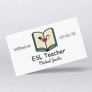 Funny Kawaii Book ESL Teacher English Teacher Cute Business Card