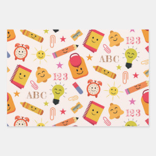 Funny Kawaii Cartoon School Supplies  Wrapping Paper Sheet