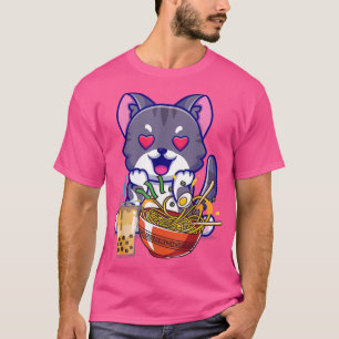 Funny Kawaii Cat Eating Ramen And Boba Milk Tea Dr T-Shirt