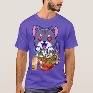 Funny Kawaii Cat Eating Ramen And Boba Milk Tea Dr T-Shirt
