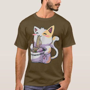 Funny Kawaii Cat Eating Ramen Anime Japanese  T-Shirt