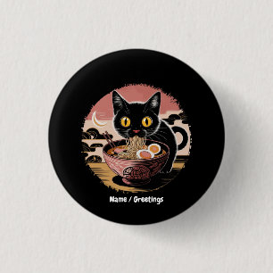 Funny Kawaii Cat Eating Ramen Noodles Cute Anime 3 Cm Round Badge