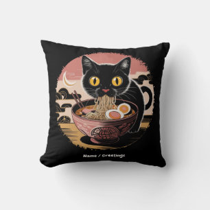 Funny Kawaii Cat Eating Ramen Noodles Cute Anime Cushion