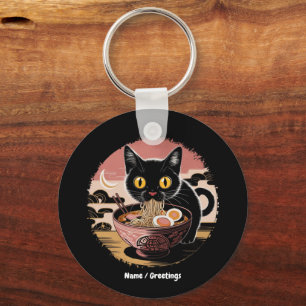 Funny Kawaii Cat Eating Ramen Noodles Cute Anime Key Ring