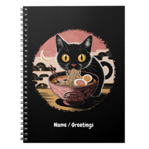 Funny Kawaii Cat Eating Ramen Noodles  Cute Anime Notebook