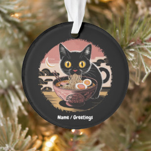 Funny Kawaii Cat Eating Ramen Noodles  Cute Anime Ornament