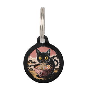 Funny Kawaii Cat Eating Ramen Noodles Cute Anime Pet Tag