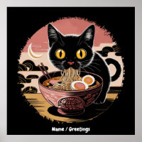 Funny Kawaii Cat Eating Ramen Noodles  Cute Anime