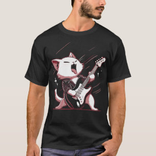 Funny Kawaii Cat Playing on electric guitaR T-Shirt