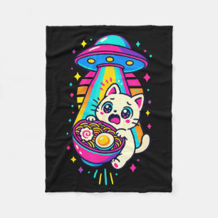 Funny Kawaii Cat Ramen Ufo Japanese Anime Women Gi Fleece Blanket