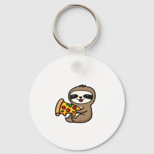 Funny Kawaii Chibi Sloth with Pizza � Cute Cartoon Key Ring