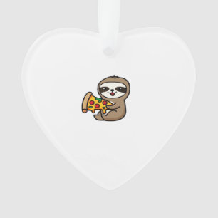 Funny Kawaii Chibi Sloth with Pizza � Cute Cartoon Ornament