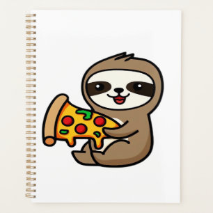 Funny Kawaii Chibi Sloth with Pizza � Cute Cartoon Planner