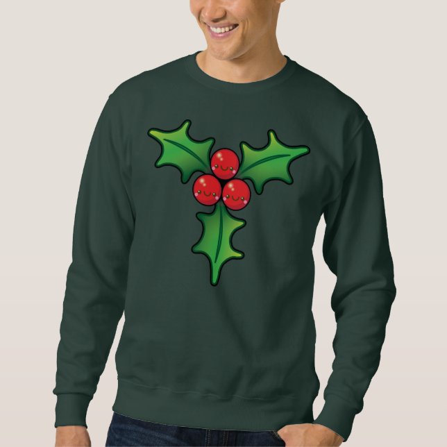 Funny Kawaii Christmas Holly Berry Mens Jumper Sweatshirt (Front)