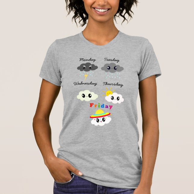 Funny Kawaii Clouds of the Week Cartoon T-Shirt (Front)