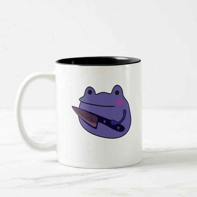 Funny Kawaii Frog With Knife Frog Lovers Gift Two-Tone Coffee Mug (Left)
