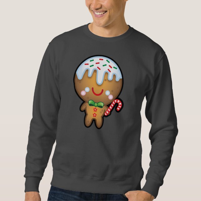 Funny Kawaii Gingerbread Man Christmas Mens Jumper Sweatshirt (Front)