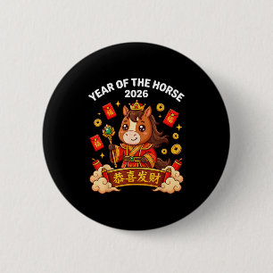 Funny Kawaii Horse Year 2026 Red 6 Cm Round Badge